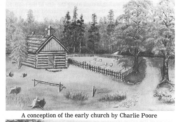 A Drawing of a Conception of how Bascomb UMC would look. It's like a log cabin.